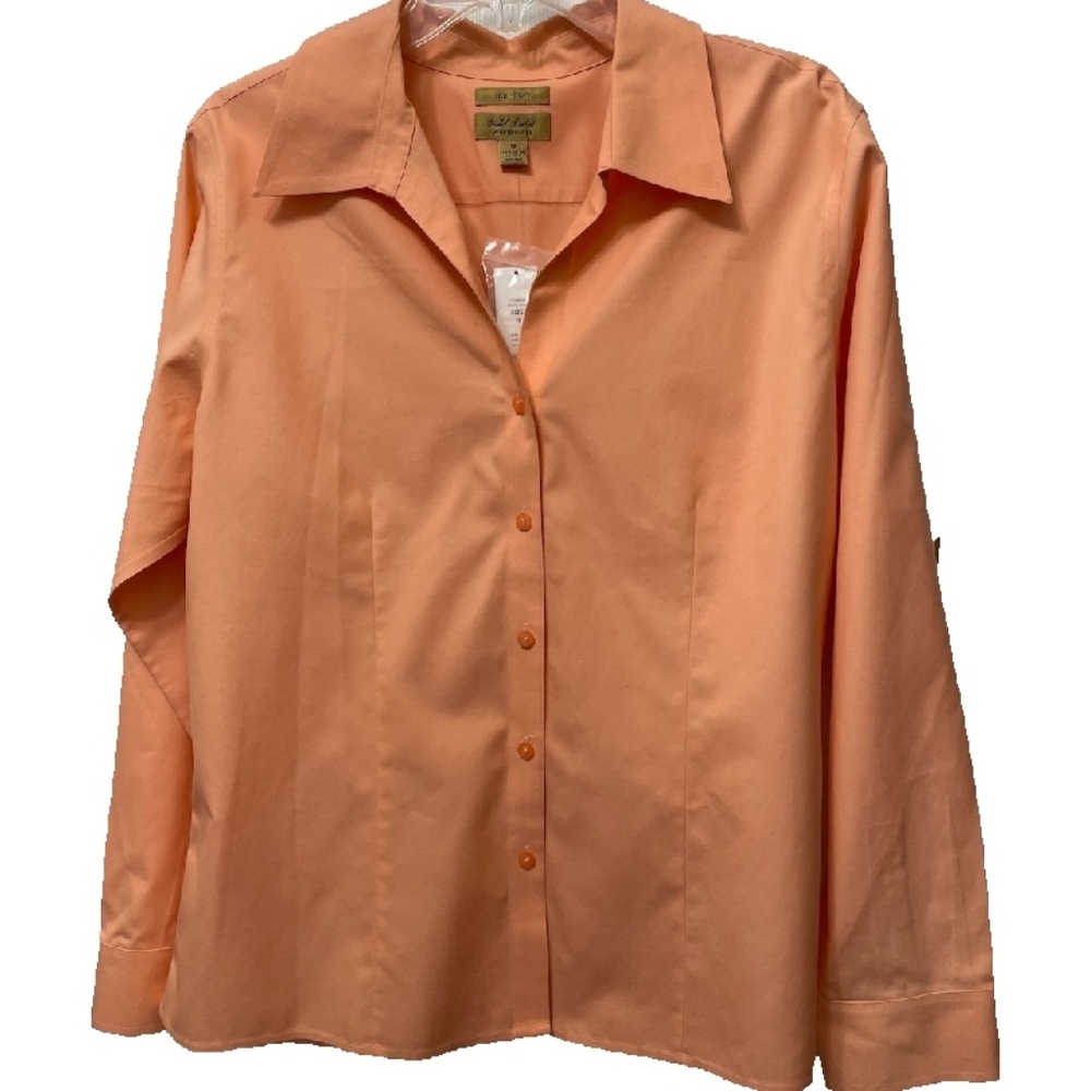 NWT Gold Label Westbound Blouse 16 Lt Orange Collar Button Front Cotton Non Iron